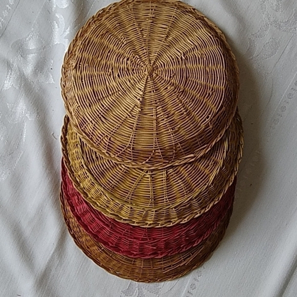 BUNDLE of 4 Flat Woven Boho Baskets Home Decor - Picture 7 of 7